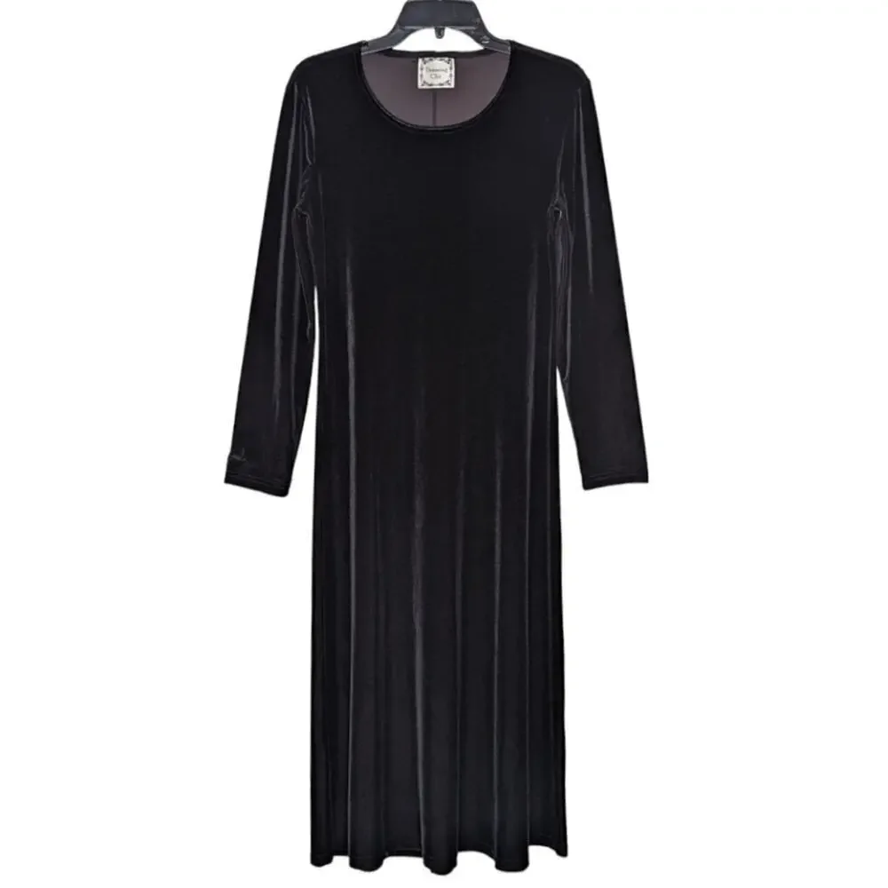 VINTAGE Dressing Clio Black Velvet Maxi Dress Size M - Picture 8 of 8
